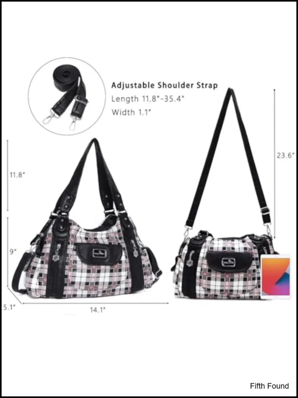 Washed PU Leather Hobo Shoulder Bag Multi Pocket Satchel Tote Purse